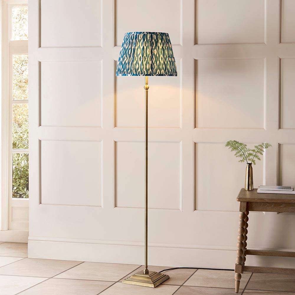 Lille & Ikat 40cm Floor Antique brass plate & marlin blue fabric
