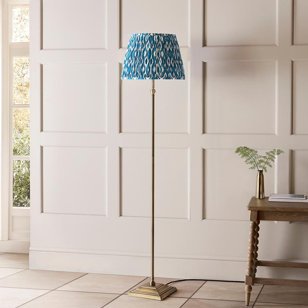 Lille & Ikat 40cm Floor Antique brass plate & marlin blue fabric