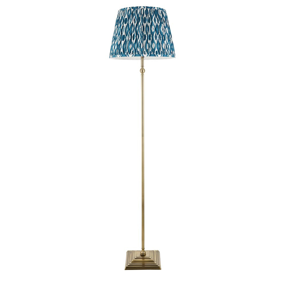 Lille & Ikat 40cm Floor Antique brass plate & marlin blue fabric