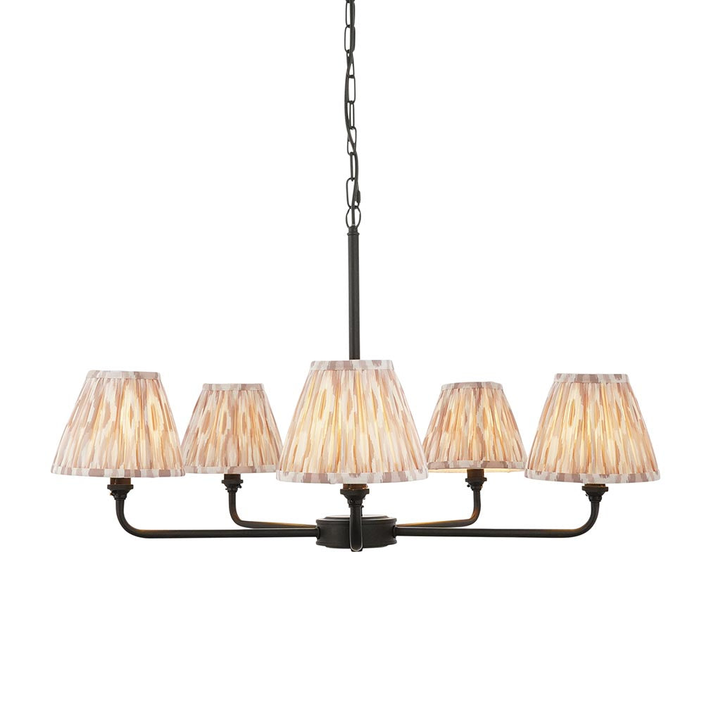 Lille & Ikat 16cm 5lt Pendant Matt black & neutral print fabric