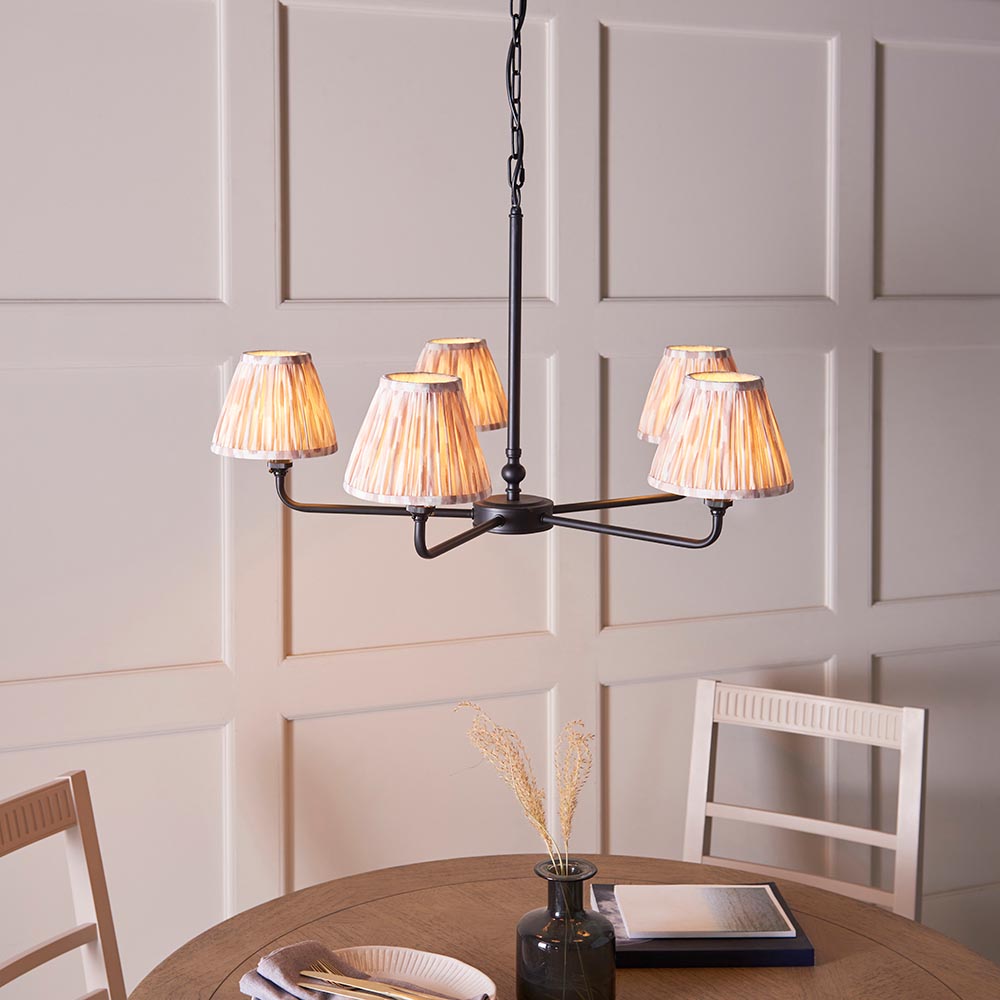 Lille & Ikat 16cm 5lt Pendant Matt black & neutral print fabric