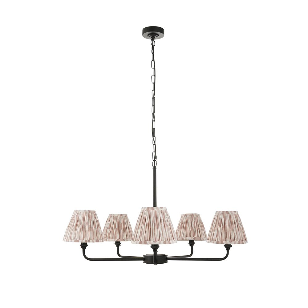 Lille & Ikat 16cm 5lt Pendant Matt black & neutral print fabric