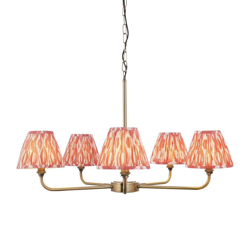 Lille & Ikat 16cm 5lt Pendant Antique brass plate & coral pink fabric