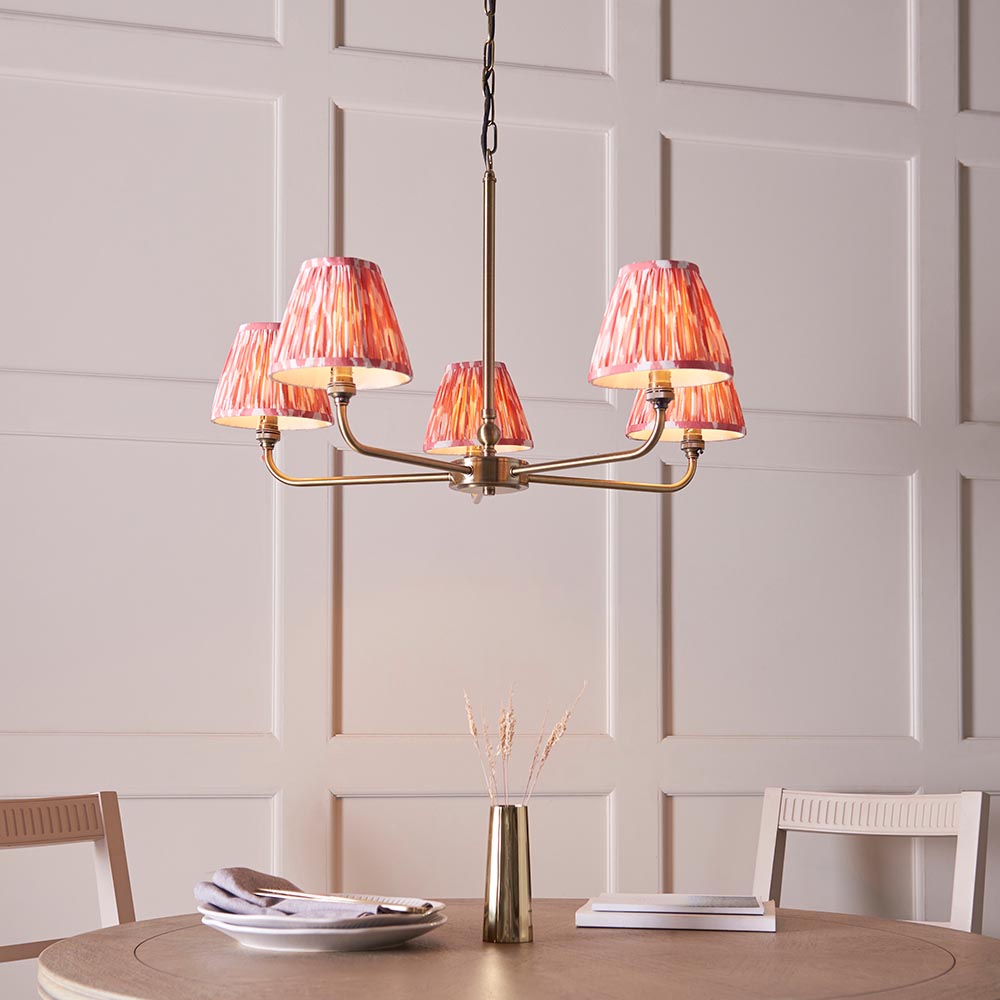 Lille & Ikat 16cm 5lt Pendant Antique brass plate & coral pink fabric