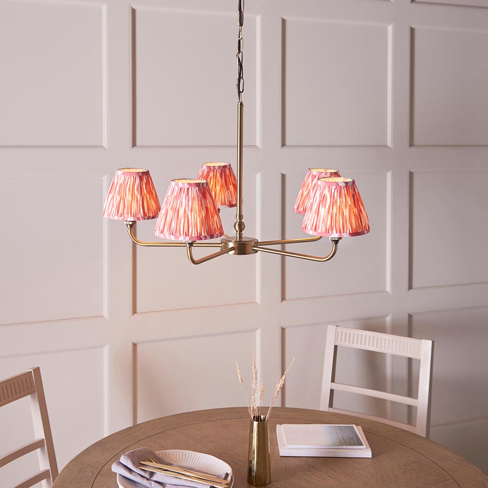 Lille & Ikat 16cm 5lt Pendant Antique brass plate & coral pink fabric