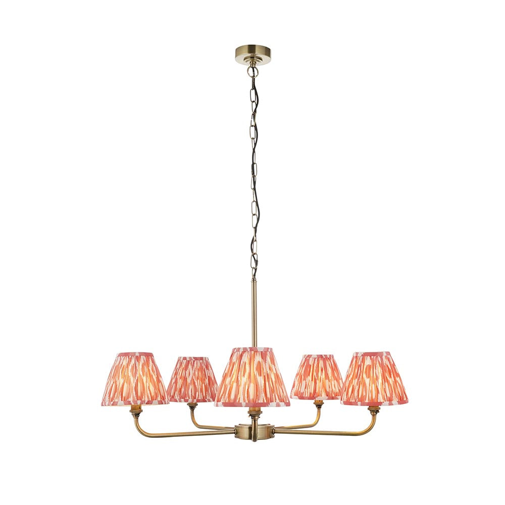 Lille & Ikat 16cm 5lt Pendant Antique brass plate & coral pink fabric