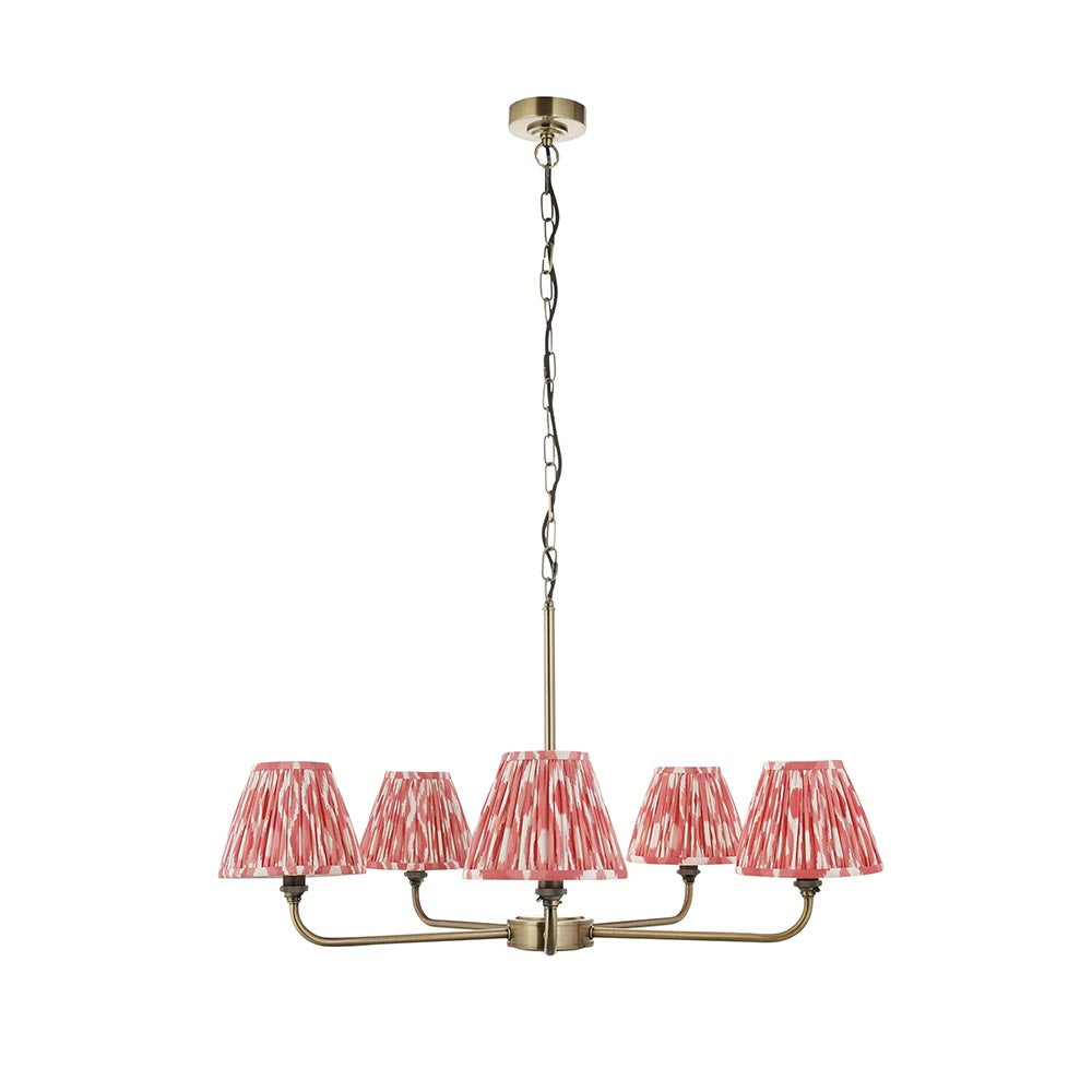 Lille & Ikat 16cm 5lt Pendant Antique brass plate & coral pink fabric