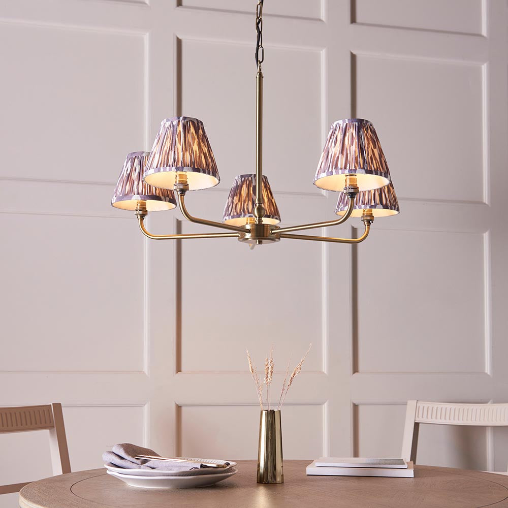 Lille & Ikat 16cm 5lt Pendant Antique brass plate & pearl grey fabric