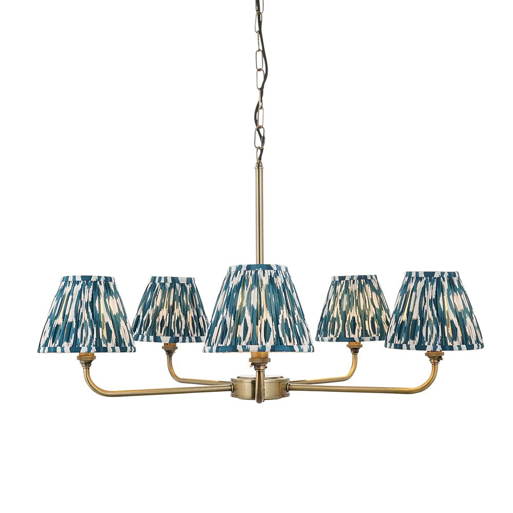 Lille & Ikat 16cm 5lt Pendant Antique brass plate & marlin blue fabric
