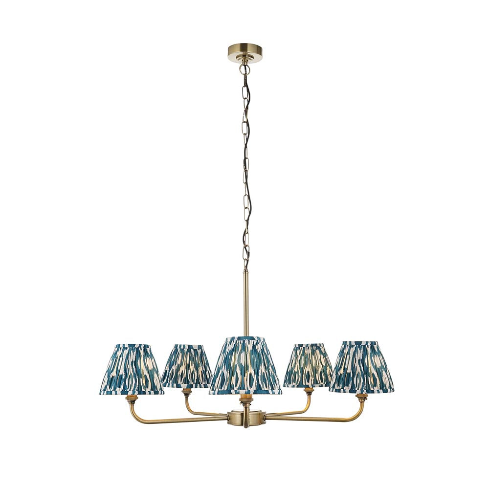 Lille & Ikat 16cm 5lt Pendant Antique brass plate & marlin blue fabric