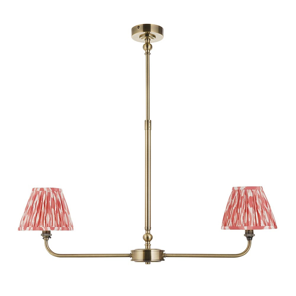 Lille & Ikat 16cm 2lt Linear Pendant Antique brass plate & coral pink fabric