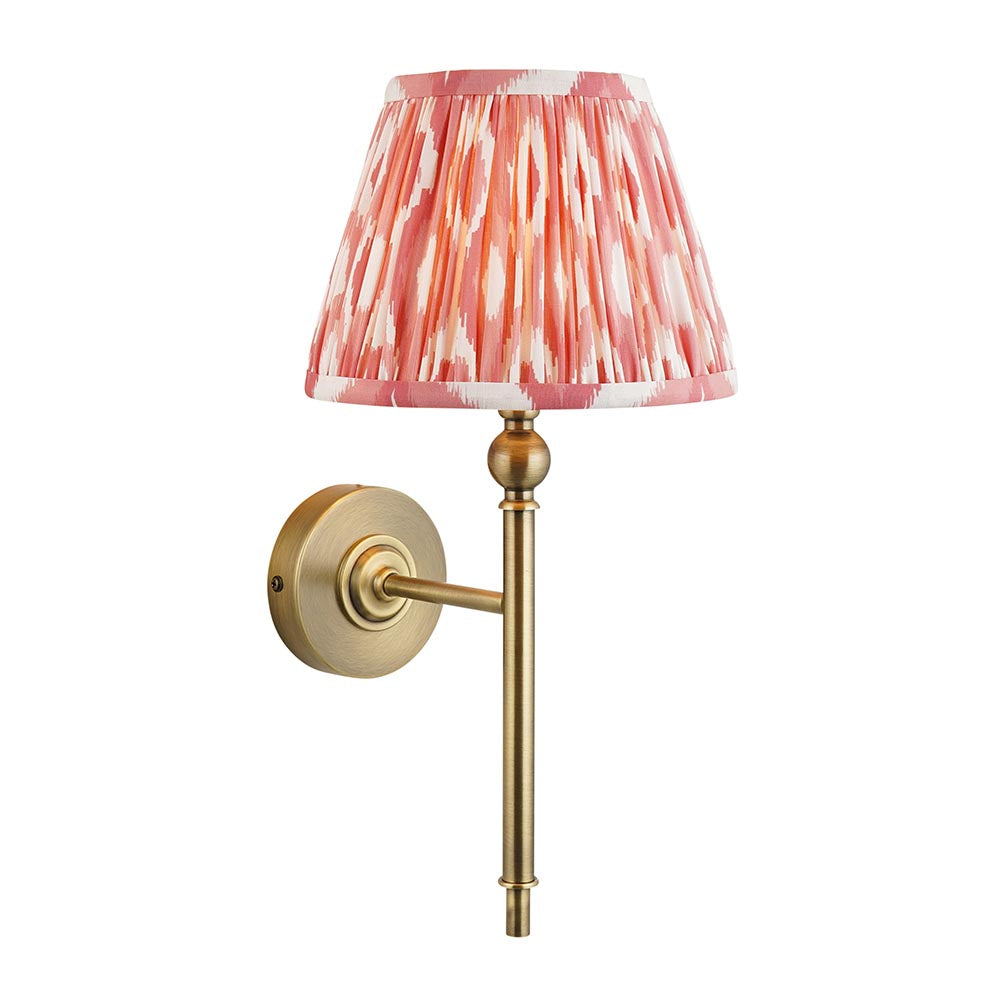Lille & Ikat 20cm Wall Antique brass plate & coral pink fabric
