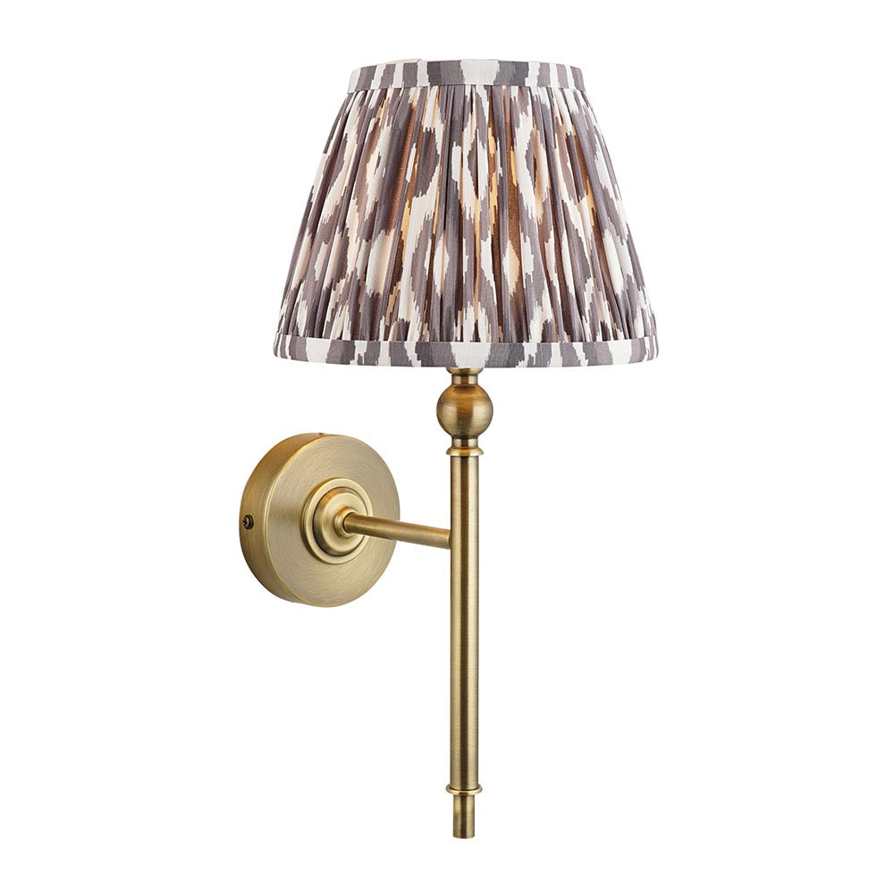 Lille & Ikat 20cm Wall Antique brass plate & pearl grey fabric