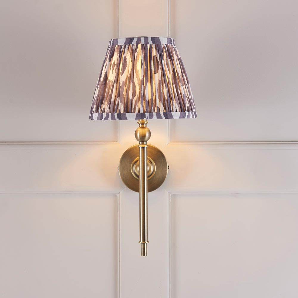 Lille & Ikat 20cm Wall Antique brass plate & pearl grey fabric
