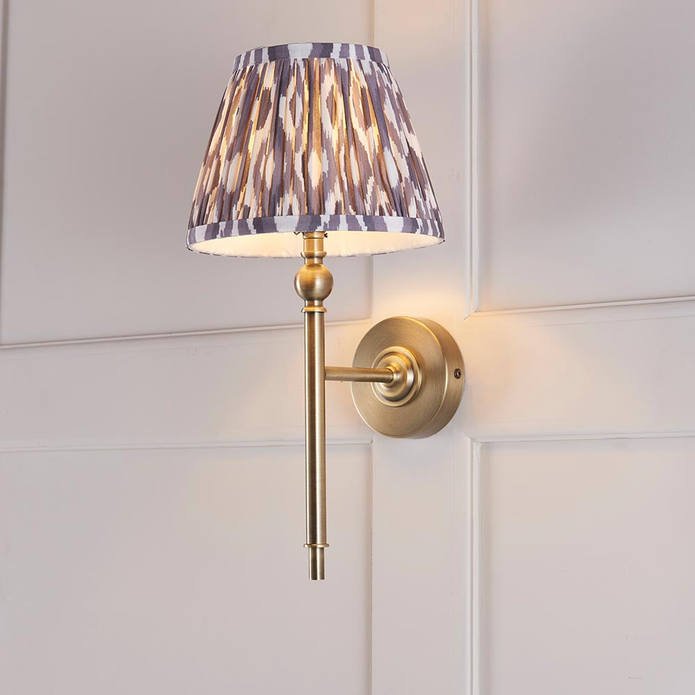 Lille & Ikat 20cm Wall Antique brass plate & pearl grey fabric