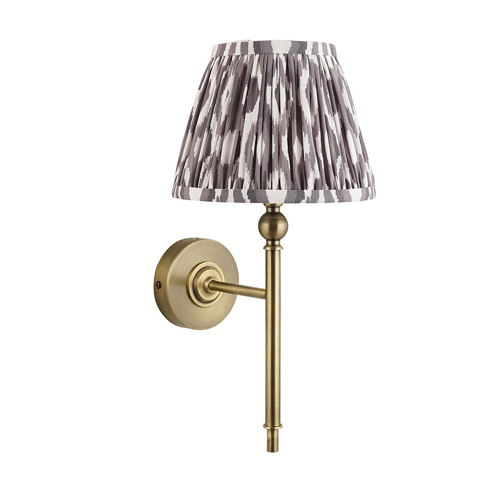 Lille & Ikat 20cm Wall Antique brass plate & pearl grey fabric