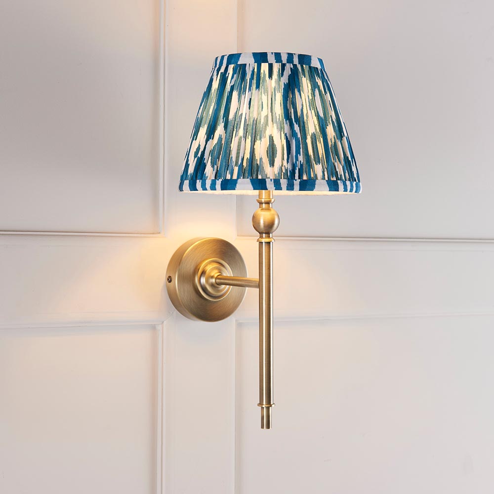 Lille & Ikat 20cm Wall Antique brass plate & marlin blue fabric