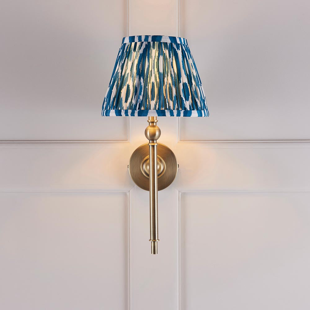 Lille & Ikat 20cm Wall Antique brass plate & marlin blue fabric