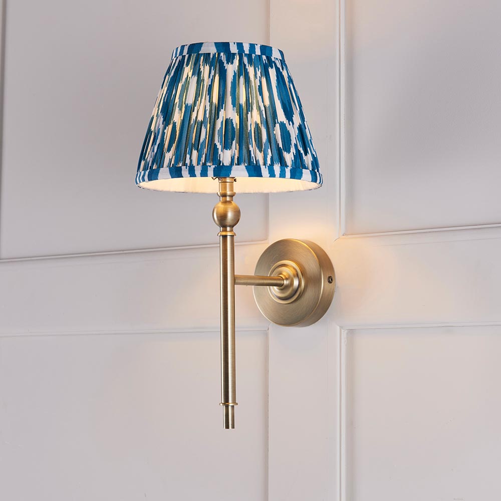 Lille & Ikat 20cm Wall Antique brass plate & marlin blue fabric