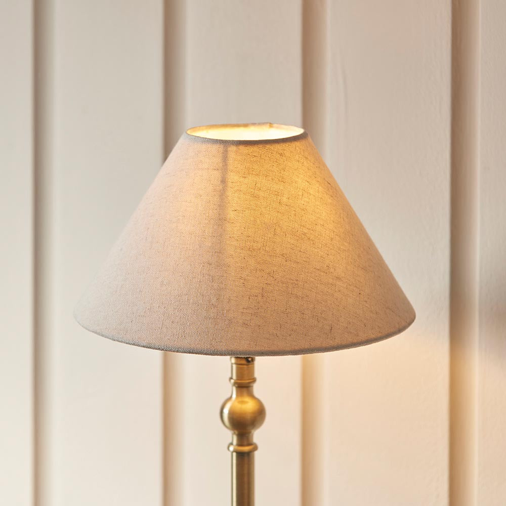 Lille Table 22cm Shade Antique brass plate & natural linen