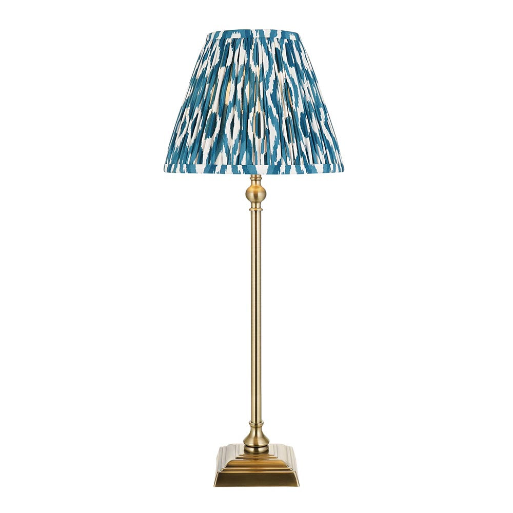 Lille & Ikat 25cm Table Antique brass plate & marlin blue fabric