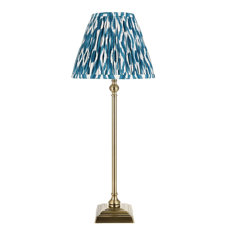 Lille & Ikat 25cm Table Antique brass plate & marlin blue fabric