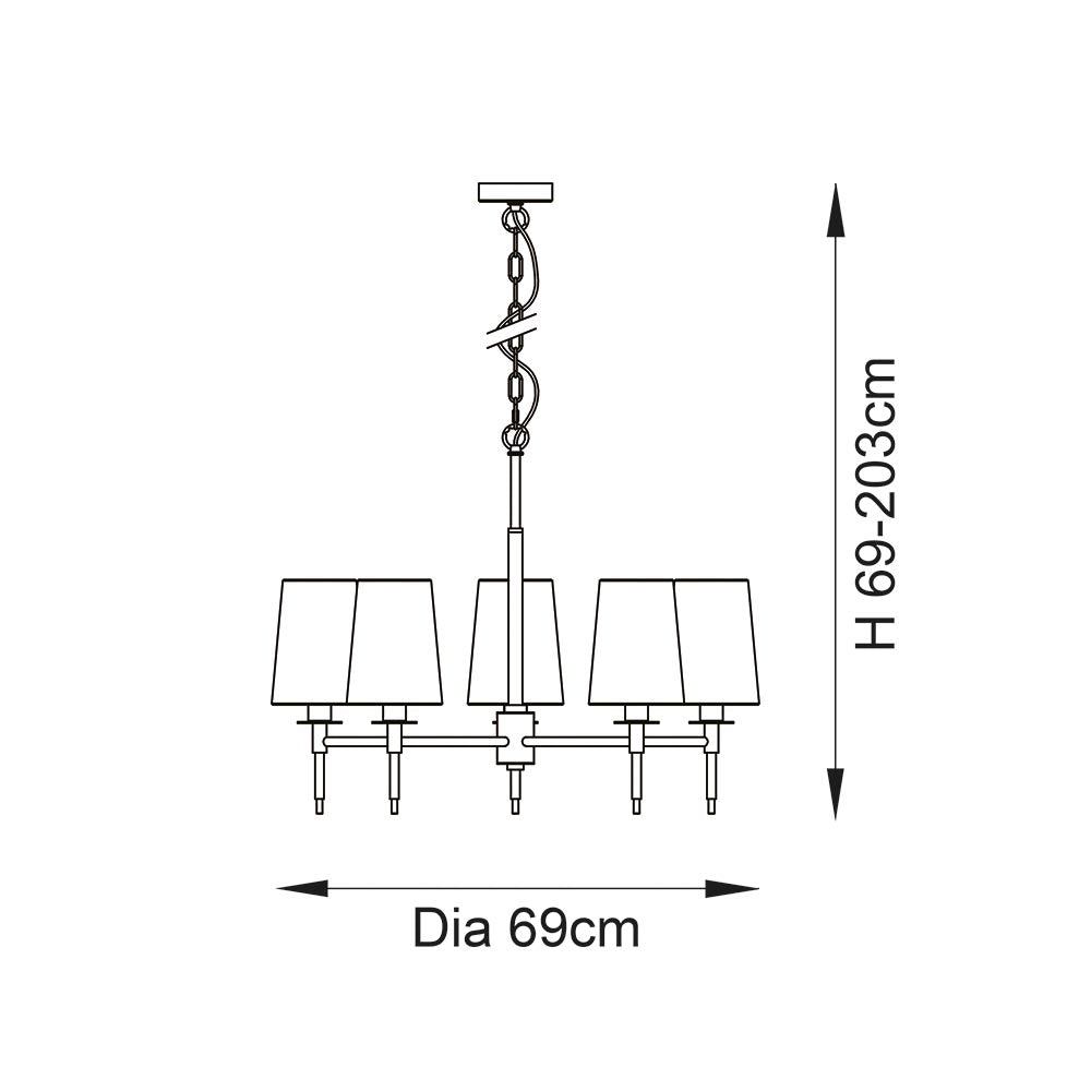 Derwent 5Lt Pendant Ceiling Light Satin Brass w/ Tapered Shades - Comet Lighting