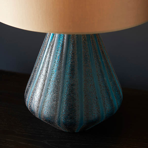 Douro Table Lamp Turquoise Tinted Glass & Gold Satin Fabric