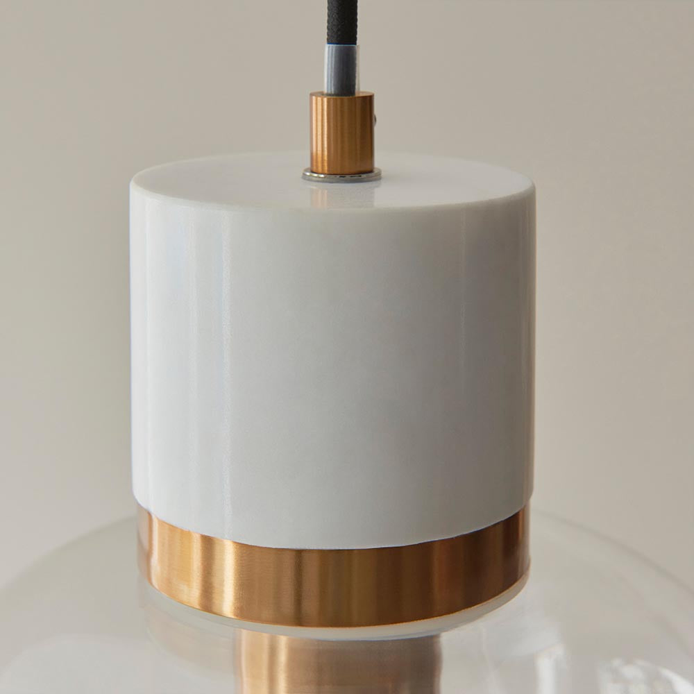 Travi Pendant White volakas marble, vintage brass & clear glass