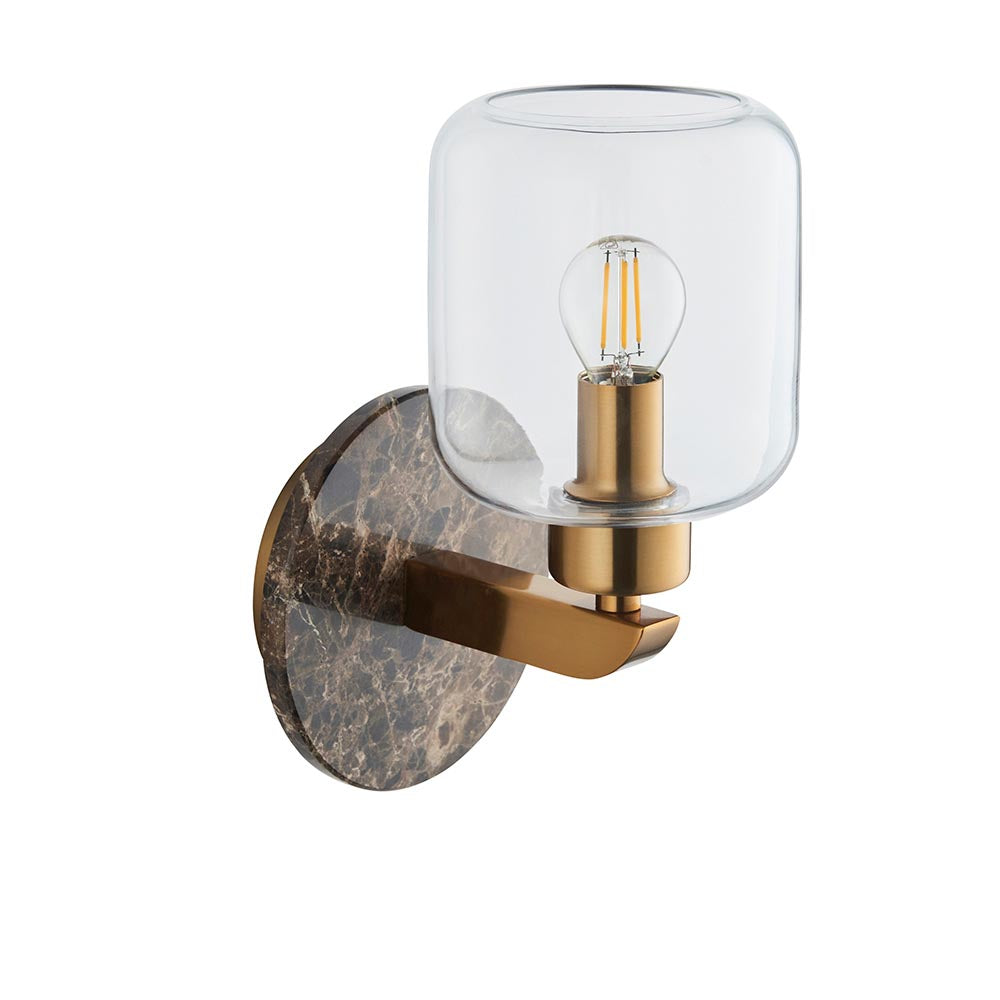 Travi Wall Dark brown Emperador marble, vintage brass & clear glass