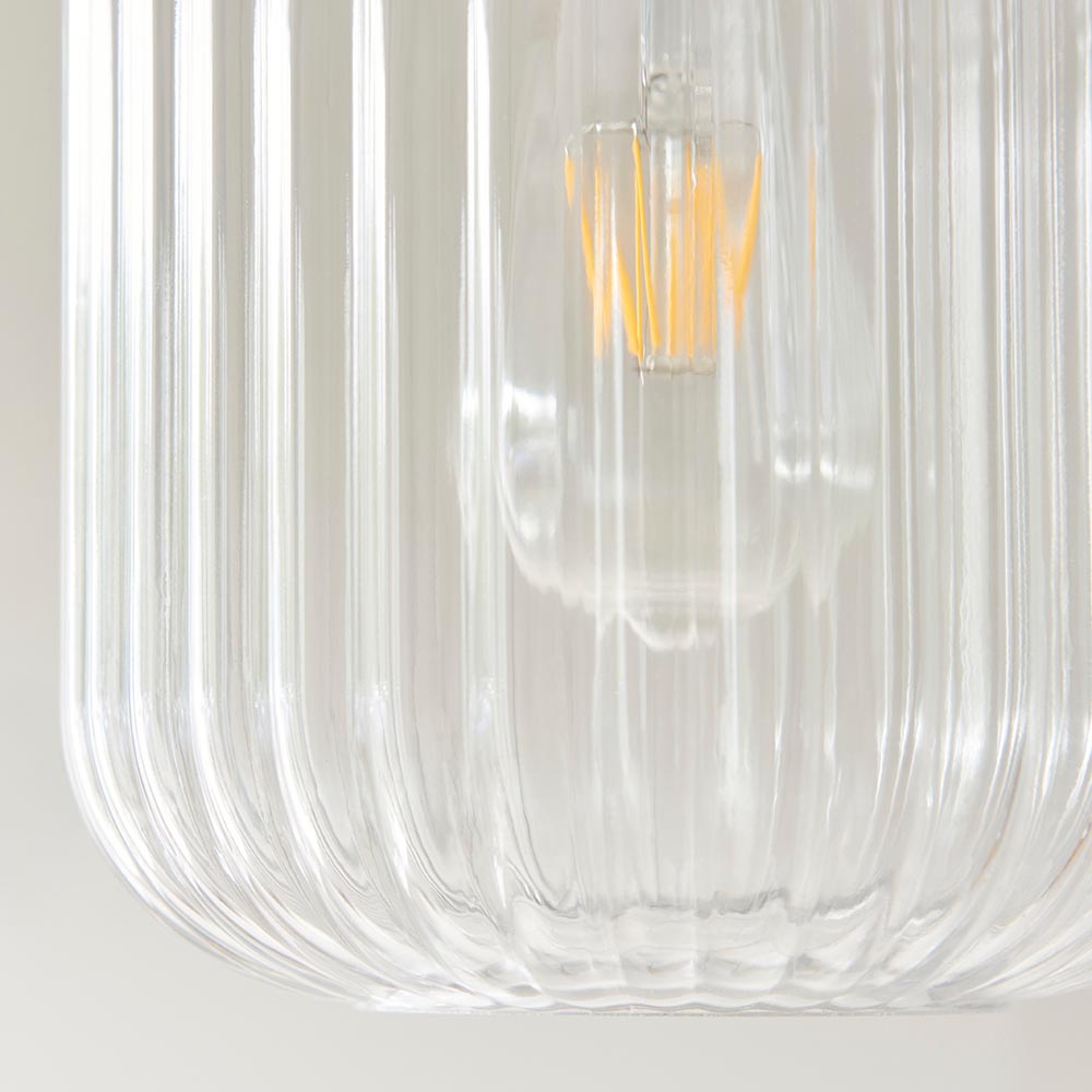 Travi Ribbed Pendant White volakas marble, vintage brass & clear ribbed glass