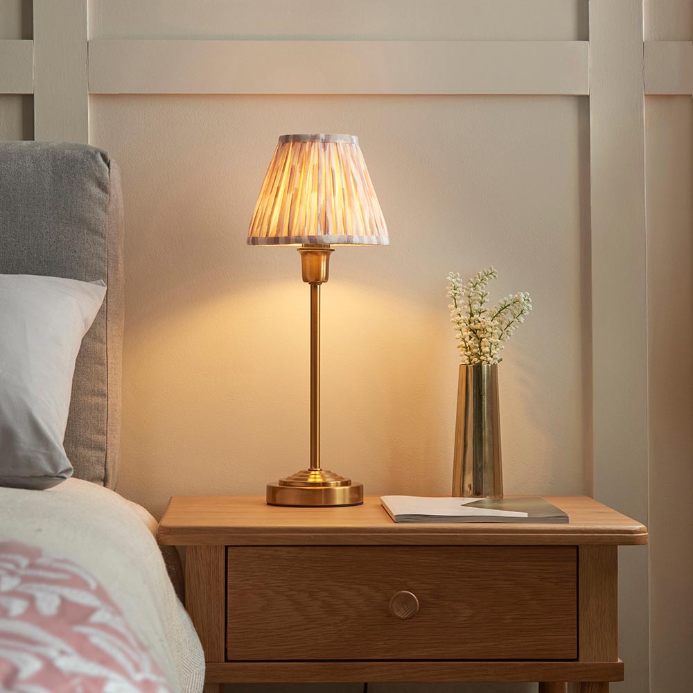 Rise Table Lamp with Ikat 16cm neutral print fabric lampshade