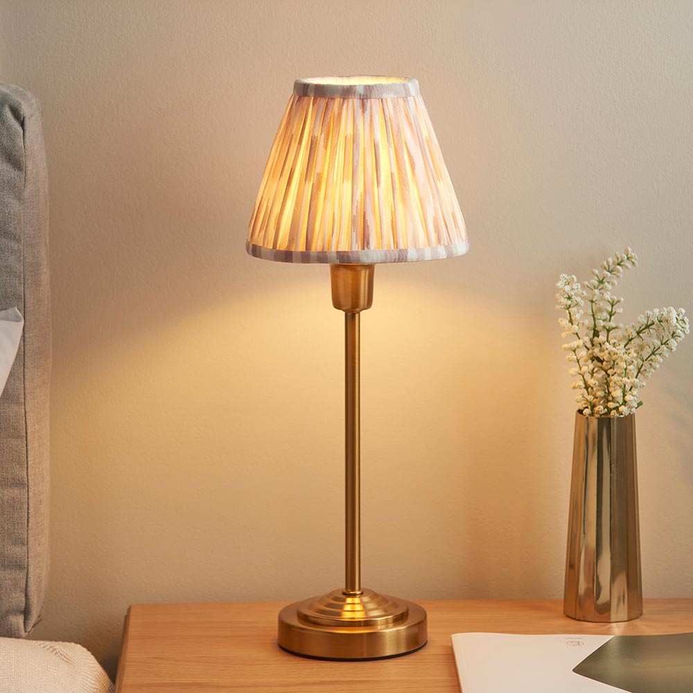 Rise Table Lamp with Ikat 16cm neutral print fabric lampshade