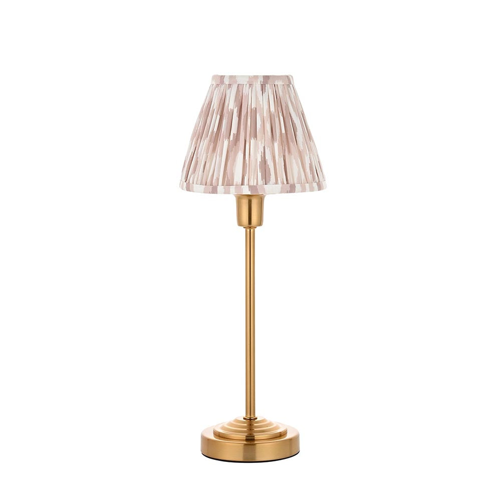 Rise Table Lamp with Ikat 16cm neutral print fabric lampshade