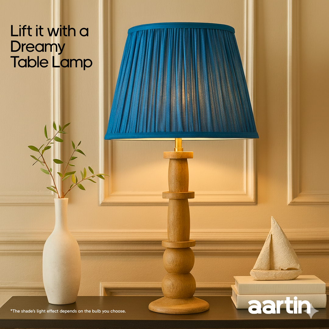 AARTIN STRAIGHT EMPIRE GATHERED LAMPSHADE IN BLUE SILK