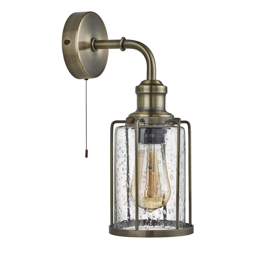 Searchlight Pipes 1Lt Wall Light - Antique Brass With Seeded Glass