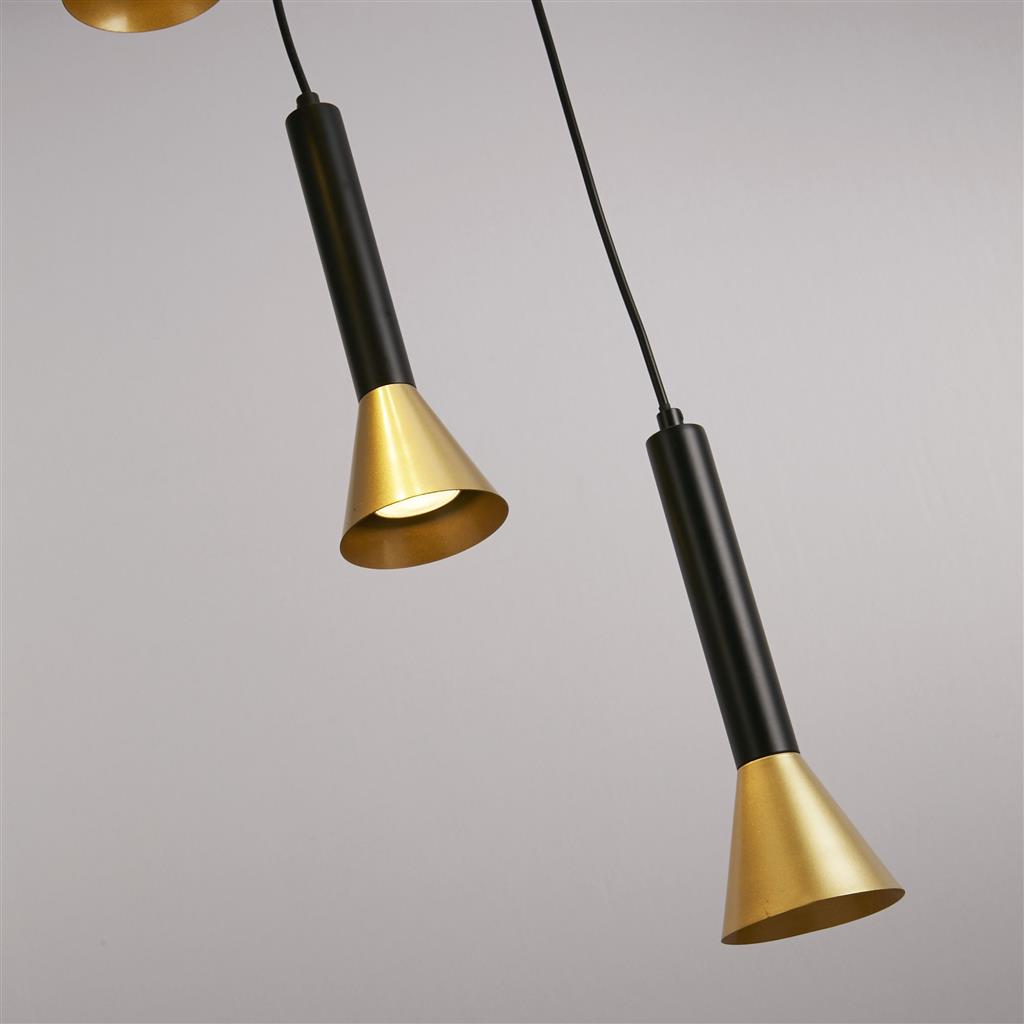 Signal 5Lt Multi-Drop Pendant - Black & Gold Metal