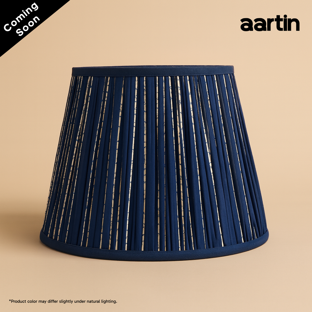 AARTIN 35 CM BLUE & WHITE STRIPES STRAIGHT EMPIRE GATHERED LAMPSHADE IN COTTON