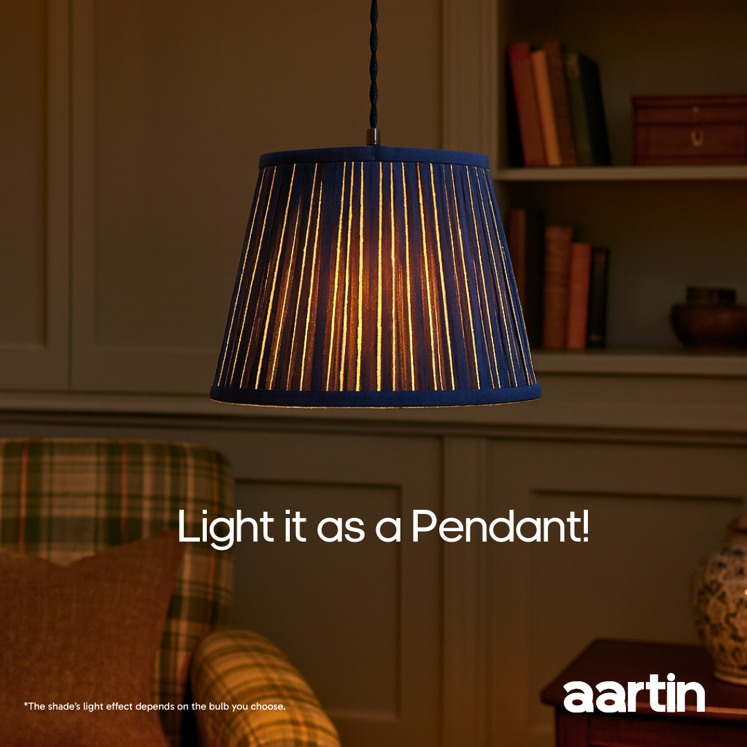 AARTIN 35 CM BLUE & WHITE STRIPES STRAIGHT EMPIRE GATHERED LAMPSHADE IN COTTON