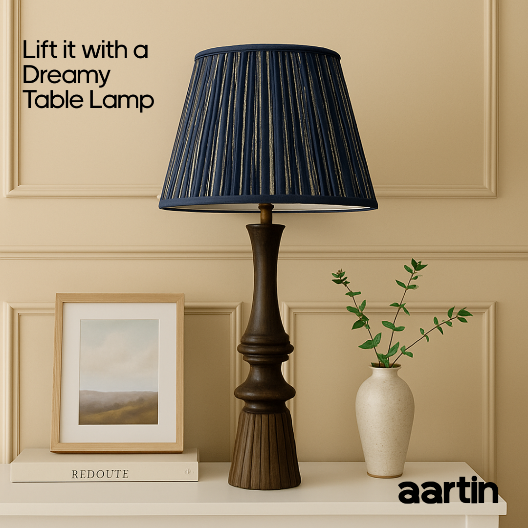 AARTIN 35 CM BLUE & WHITE STRIPES STRAIGHT EMPIRE GATHERED LAMPSHADE IN COTTON