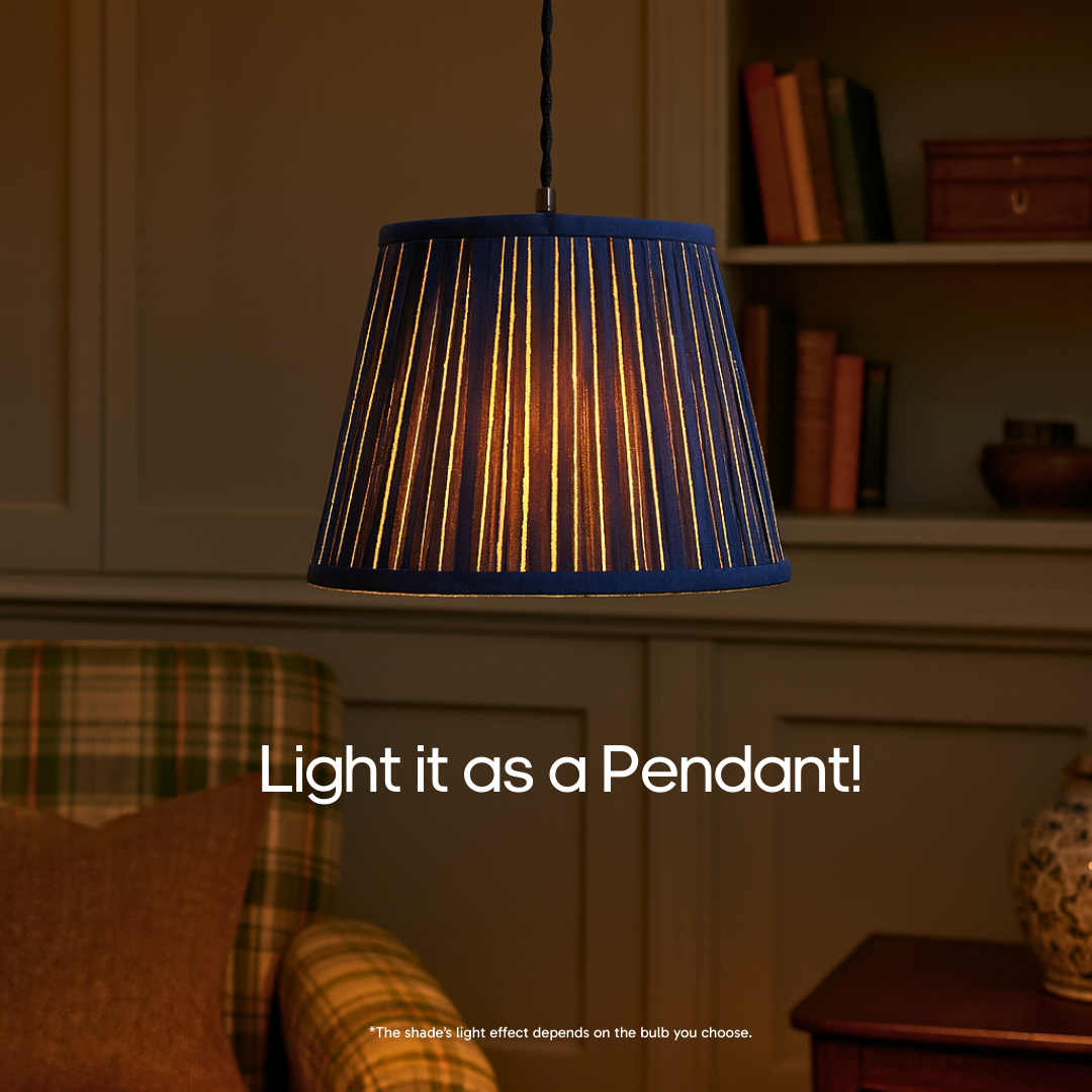 AARTIN 35 CM BLUE & WHITE STRIPES STRAIGHT EMPIRE GATHERED LAMPSHADE IN COTTON