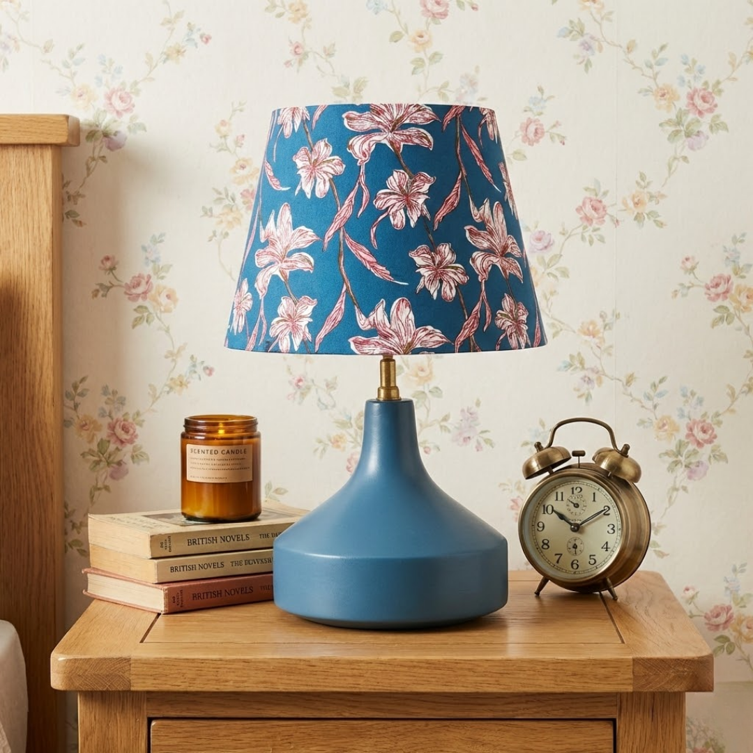 AARTIN Franklin Ceramic Table Lamp With Dusky Petals Lampshade