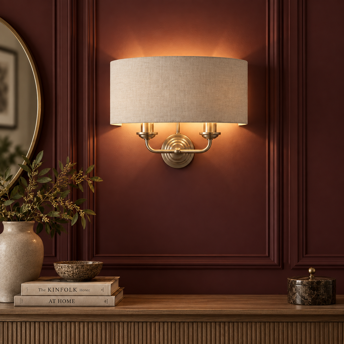 Highclere 2-Light Wall Light with Natural Linen Shade