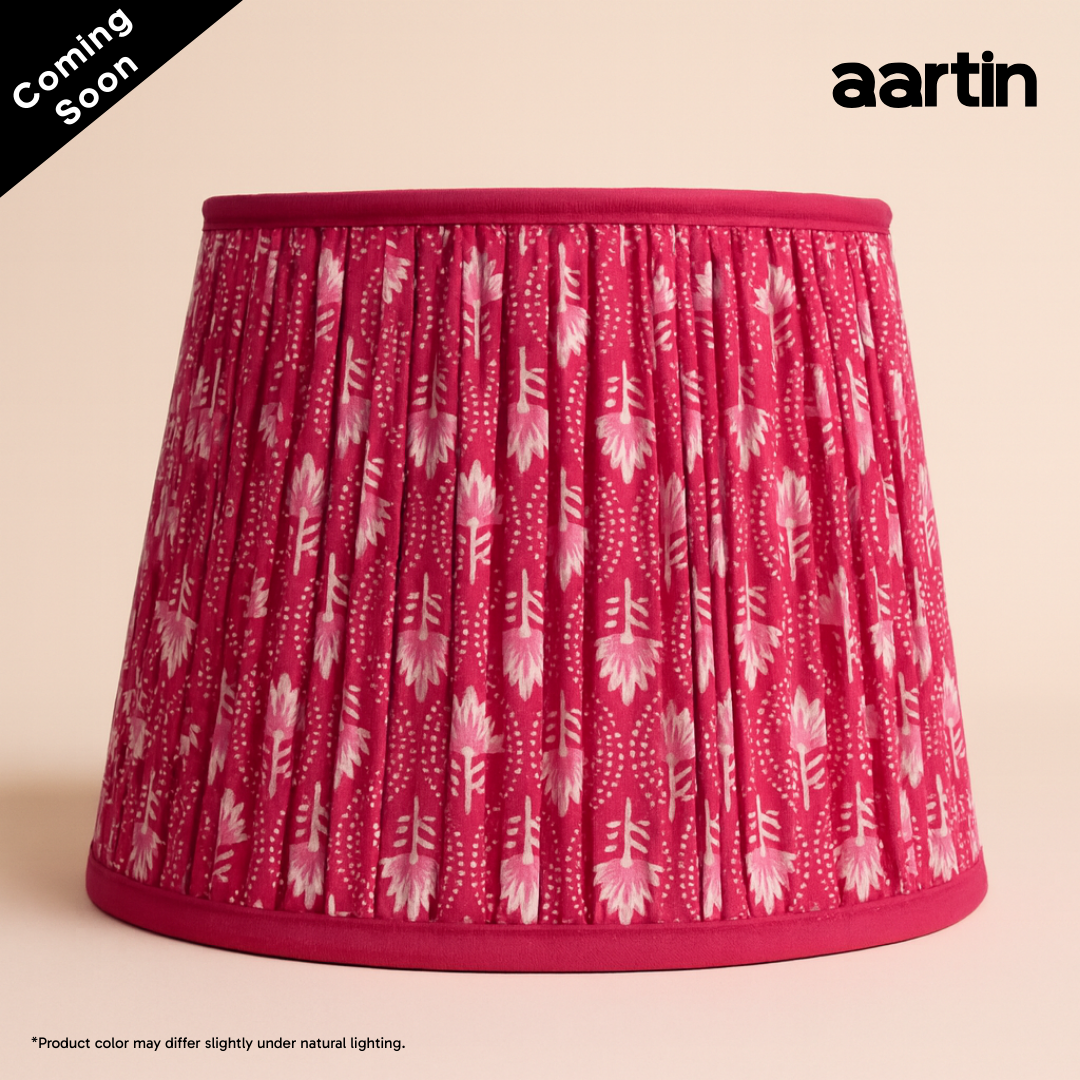 AARTIN 35 CM FUCHSIA FERNS STRAIGHT EMPIRE GATHERED LAMPSHADE IN COTTON