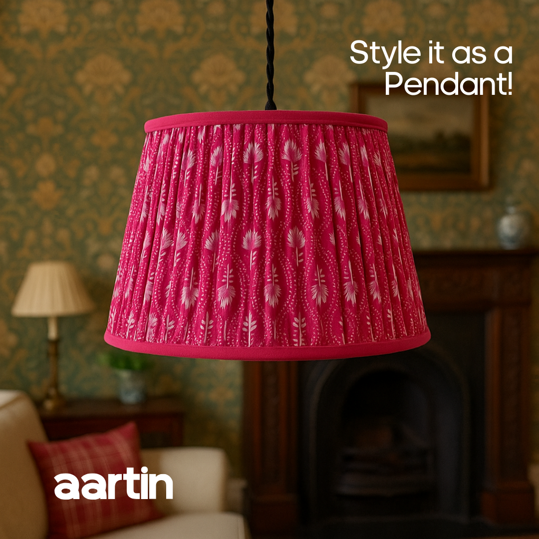 AARTIN 35 CM FUCHSIA FERNS STRAIGHT EMPIRE GATHERED LAMPSHADE IN COTTON