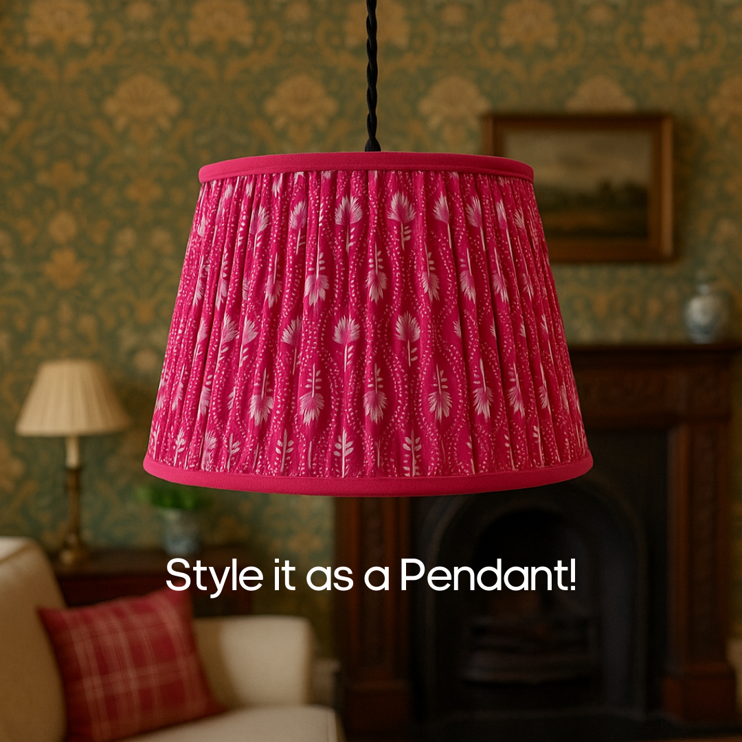 AARTIN 35 CM FUCHSIA FERNS STRAIGHT EMPIRE GATHERED LAMPSHADE IN COTTON