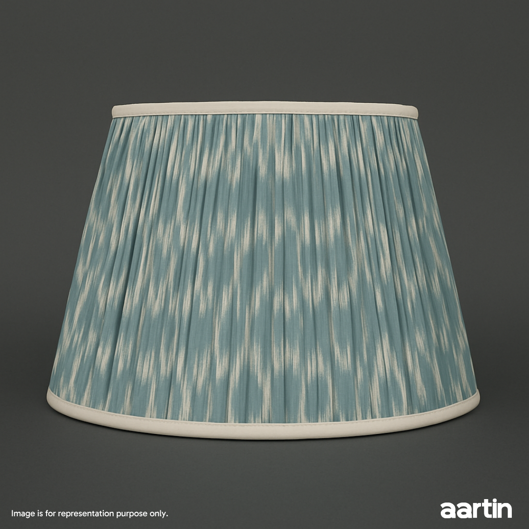 AARTIN 45 CM LIGHT BLUE IKAT STRAIGHT EMPIRE GATHERED LAMPSHADE IN COTTON
