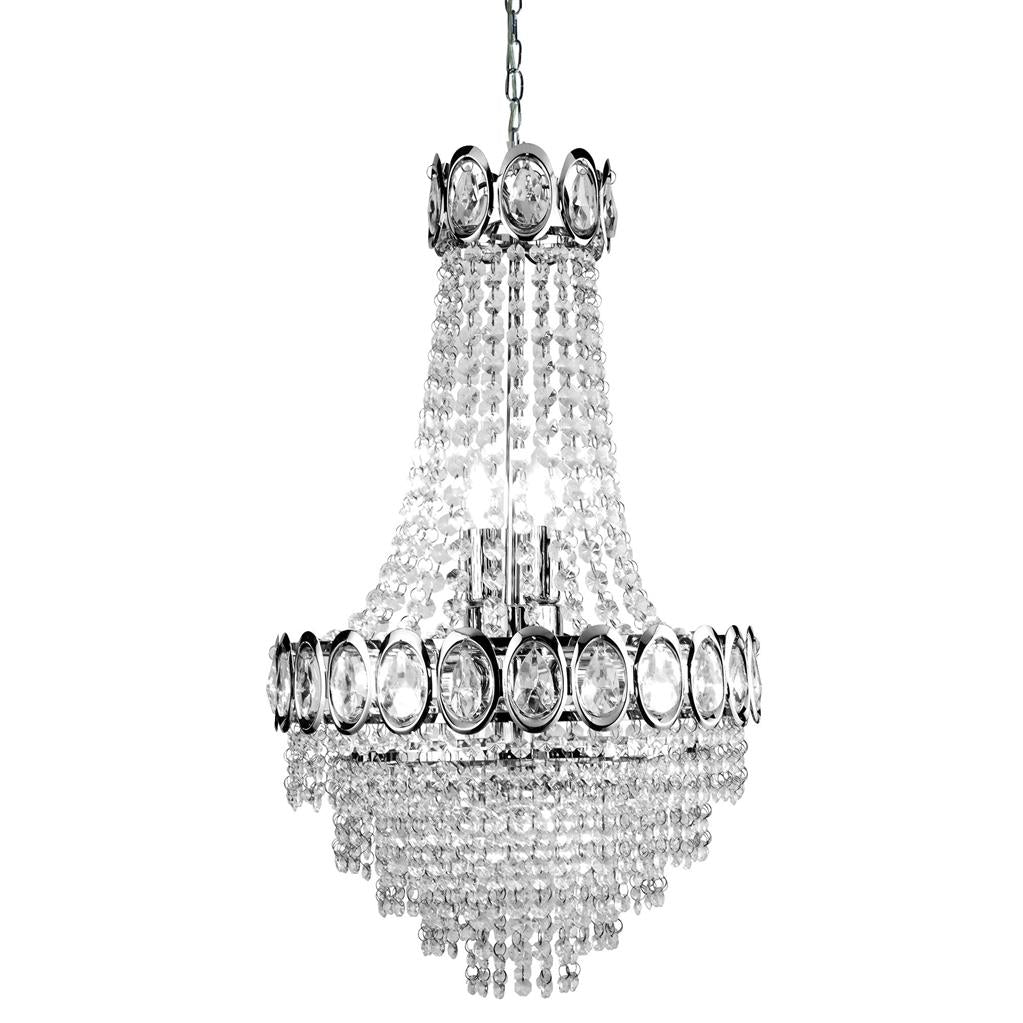 Louis Phillipe 6Lt Chandelier - Chrome Metal & Crystal - Comet Lighting