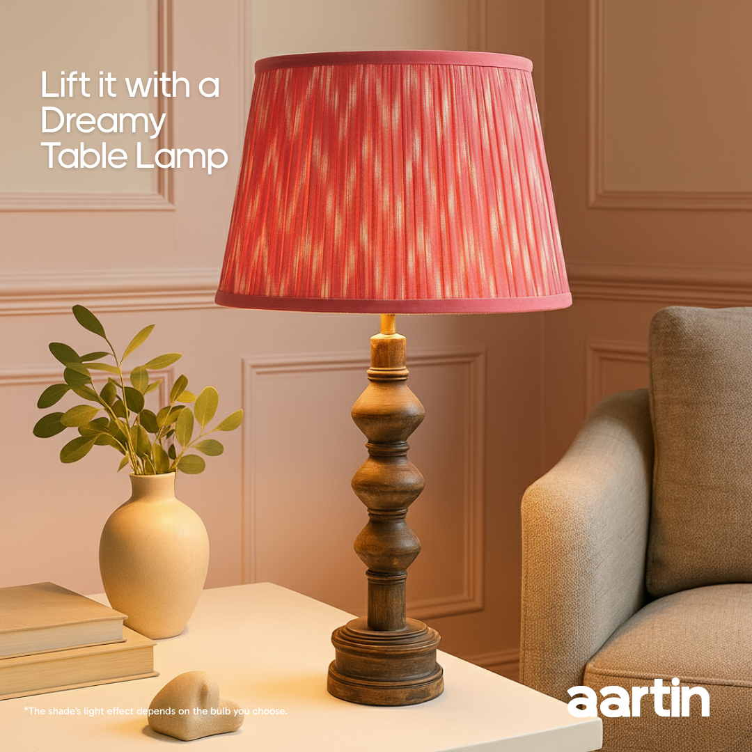 AARTIN 35 CM RED IKAT STRAIGHT EMPIRE GATHERED LAMPSHADE IN COTTON