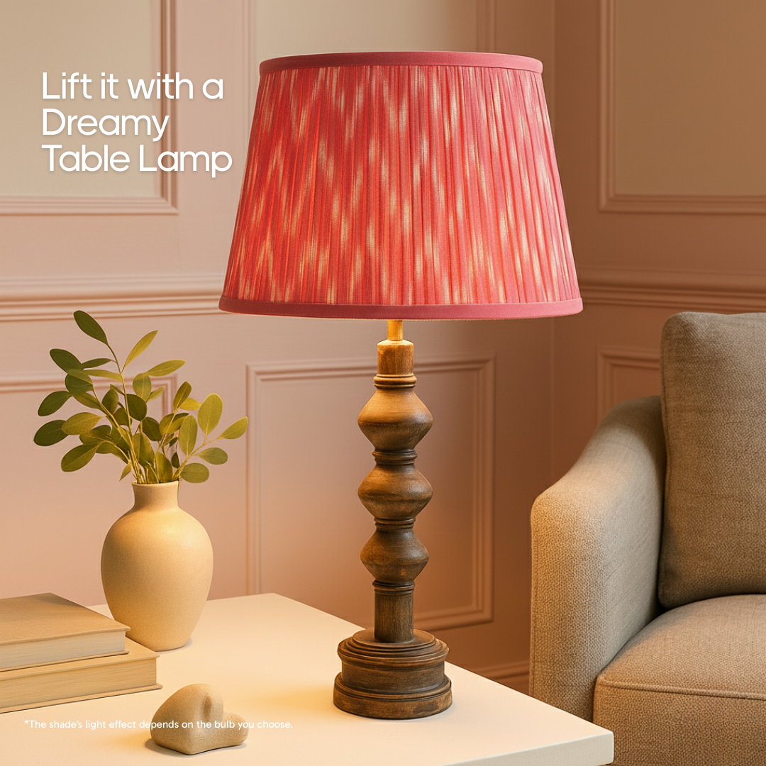 AARTIN 35 CM CORAL PINK IKAT STRAIGHT EMPIRE GATHERED LAMPSHADE IN COTTON